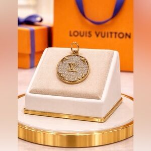 Luxury Louis Vuitton stamped  Gold and crystal Pendant charm- reversible